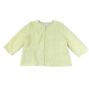 Chicos Blazer Size 4 (XL) Chevron Stripe Jacket 3/4 Sleeves Cotton Light Green